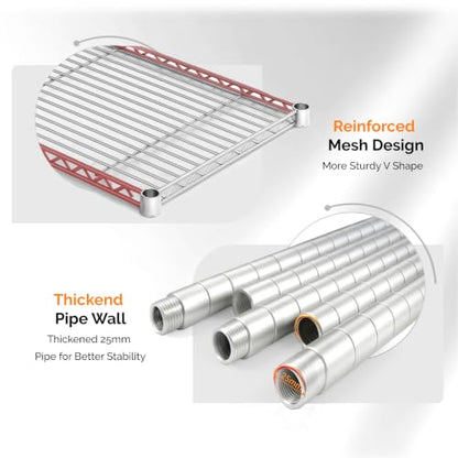 5 Tier Storage Shelves 1430LBS Heavy Duty Metal Shelving (Chrome / 58"W × 13.8"D × 71"H)
