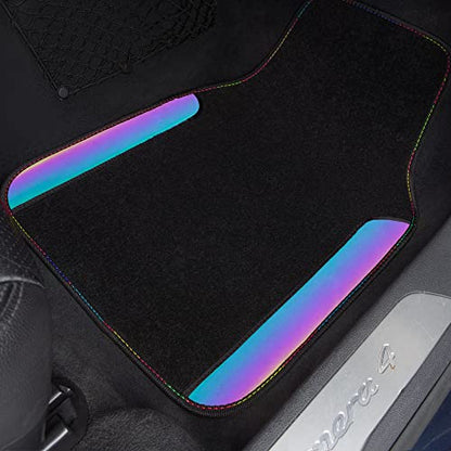 Chameleon Iridescent Reflective PU Leather&Waterproof Universal Carpet car Floor mats (Black and Reflective)