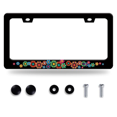 Colorful Hippie Flowers License Plate Frame Floral License Plate Holder (Colorful hippie flowers)