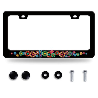 Colorful Hippie Flowers License Plate Frame Floral License Plate Holder (Colorful hippie flowers)