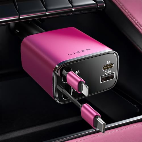 Retractable Car Charger (Black-pink / 31.5 Inch)