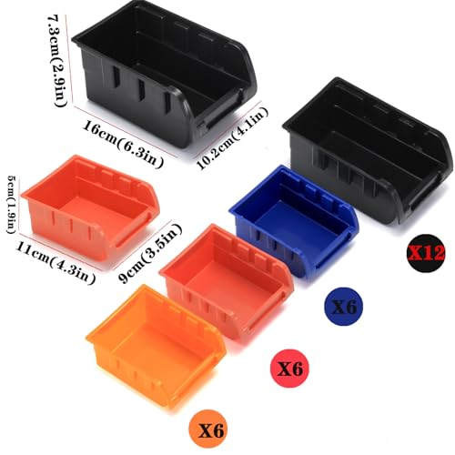 Wall Mounted Storage Bins Parts Rack 4 Colors Bin Organizer Garage Plastic Shop Tool (25.2"*16.2" / Classic)