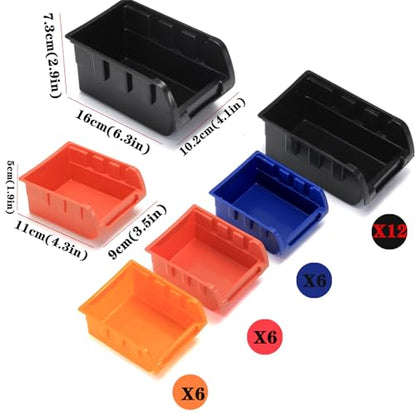 Wall Mounted Storage Bins Parts Rack 4 Colors Bin Organizer Garage Plastic Shop Tool (25.2"*16.2" / Classic)