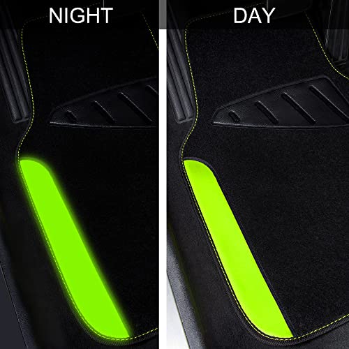 Fluorescent Leather & Waterproof Car Carpet Floor Mats (Black and Green)