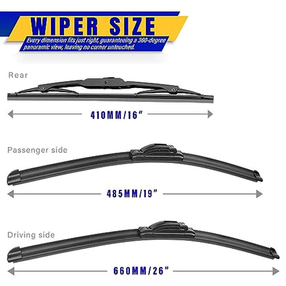 3 Wipers Fits Toyota Sienna 2005 (26"/19"/16")