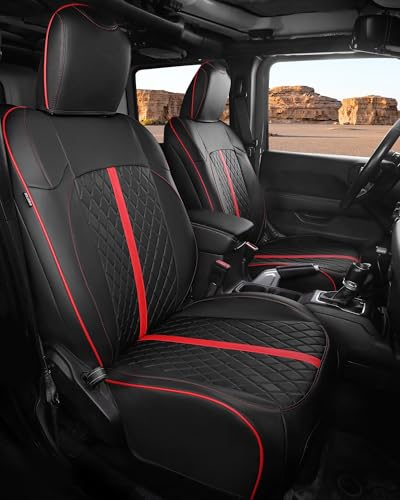 for Jeep Wrangler Leather Custom Car Seat Covers Full Set 4 Door (Black with Red Trim / JK 13-17 4 Door)