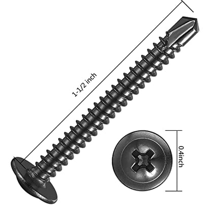 150Pcs)#8×1-1/2” for Sheet Metal Self-Tapping Screws 410 Black Stainless Steel Truss Head High-Strength Quick Tapping (#8X1-1/2" / Black)