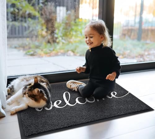Door Mat 3 Pack Outside Inside Welcome Doormat 30"x17.5" Durable Floor Mat Non Slip Rug Ultra Absorb Mud Easy Clean Front Doormat for Garage (2'6" x 1'6" / 3pack Welcome)