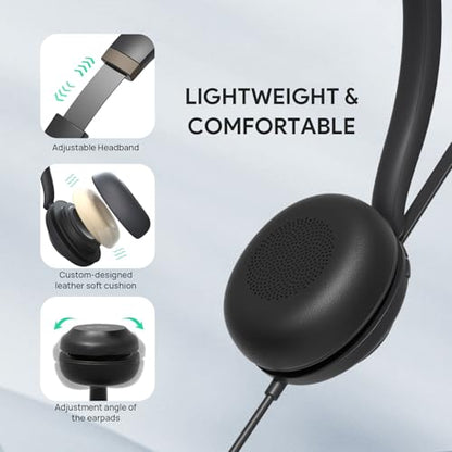 UH37 USB Headset with Noise Cancelling Mic Wired Headphone for PC (UH37 USB-C/A / Dual-Ear (Teams))