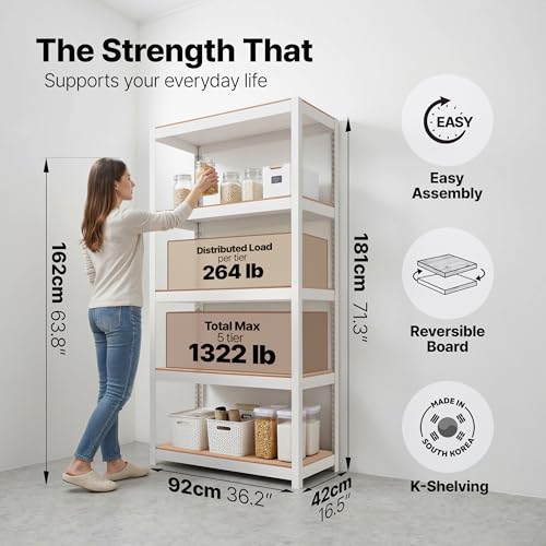 House White 36.2" W 5 Tier Storage Shelves Garage Shelving Unit (White / 36.2"W x 16.5"D)