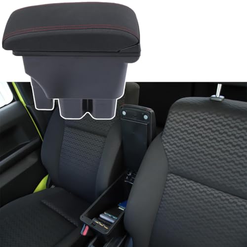 Armrest Box Center Console Seat Storage Box for Suzuki Jimny 2019 (Black-B Red Line)