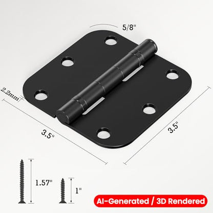 Rounded Matte Black Door Hinges 3.5 Inch 5 (Matte Black-Rounded / 30 Pack-Ball Bearing-lasting no squeak)