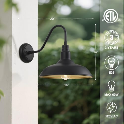 14in Dome Large Outdoor Barn Lights (Black and Brass / 14" Dome)