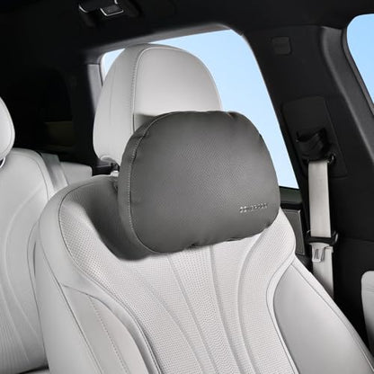 Leather Car Headrest Pillow Car Neck Pillow with Adjustable Strap (Gray / 1 Piece)