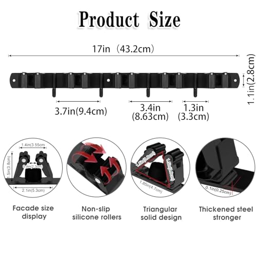 2 Pack Black Broom Holder Wall Mount (5 Racks & 4 Hooks (Black) - 2 Pack)