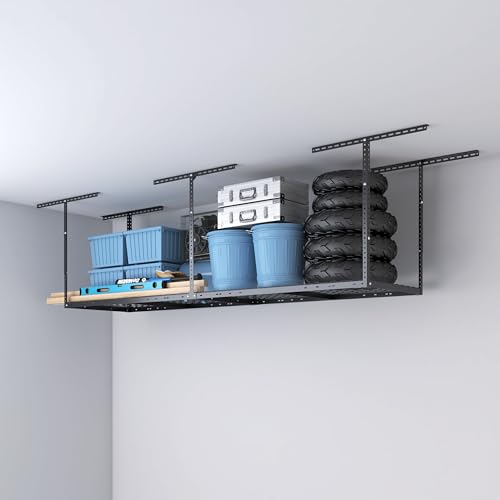 2x8ft Overhead Ceiling Garage Storage Rack (Black / 2x8ft)