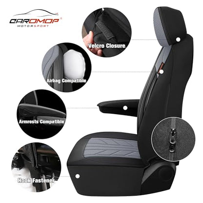 Luxury Faux Leather&Fabric Car Seat Covers Full Set with Breathable 3D Foam Back Support