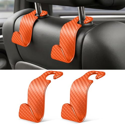 Universal 2 Pack Car Seat Headrest Purse Hook (2pc / Orange Checkered)