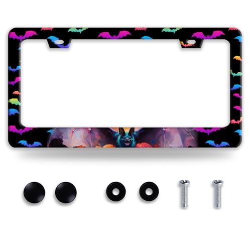 Bat License Plate Frame Funny Gothic License Plate Frames Stainless Steel Accessories Cars Decor with 2 Holes and Screws Reusable Fits Standard Us Ca Vehicles License Plate Holder 12.2 X 6 Inch (Bat)