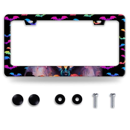 Bat License Plate Frame Funny Gothic License Plate Frames Stainless Steel Accessories Cars Decor with 2 Holes and Screws Reusable Fits Standard Us Ca Vehicles License Plate Holder 12.2 X 6 Inch (Bat)