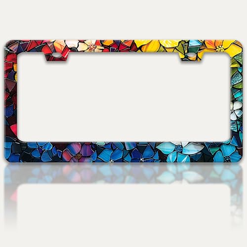 Marble Flowers License Plate Frame Colorful Floral License Plate Holder (Marble Flowers)