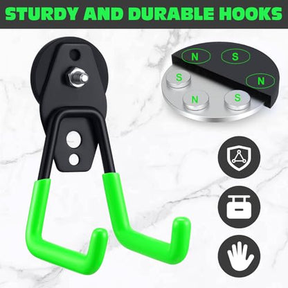 10 Pcs Large Magnetic Hooks Heavy Duty Garage Magnet Hooks Strong Storage Utility Magnetic Hangers with Anti Slip Rubber Coating for Indoor and Outdoor Hanging (Green)