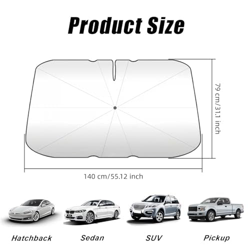 Windshield Sun Shade Umbrella (Medium-Foldable / Silver & Black)