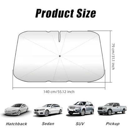Windshield Sun Shade Umbrella (Medium-Foldable / Silver & Black)