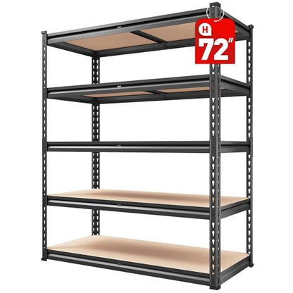 2000LBS Garage Shelving Heavy Duty Storage Shelves 72" H Metal Shelving for Garage Shelves Adjustable 5 Tier Metal Shelf for Pantry Closet Kitchen Basement 35.5" W x 72" H x 15.8" D (15.8"D x 35.5"W x 72"H)