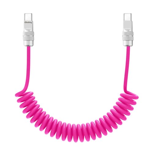 USB C to C 240W Braided Coiled Charging Cable (Pink / Type C-Type C)