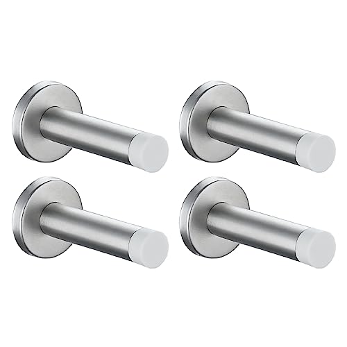 Door Stopper 304 Stainless Steel Thicken 1mm Sound Dampening Door Stop Bumper Wall Protetor 4 Pack (4 Pack / Brushed & White Tip)