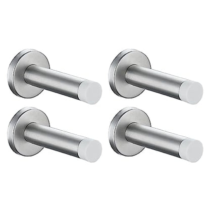 Door Stopper 304 Stainless Steel Thicken 1mm Sound Dampening Door Stop Bumper Wall Protetor 4 Pack (4 Pack / Brushed & White Tip)