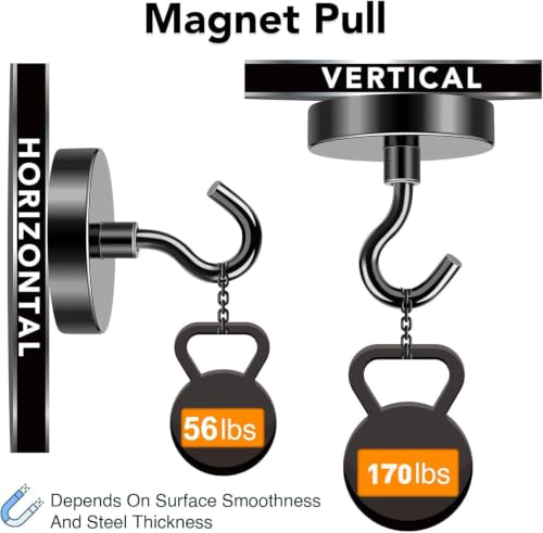 Magnetic Hooks Heavy Duty 150LB+ Strong Black Magnets Hook (Black / 4Pack-170LB)