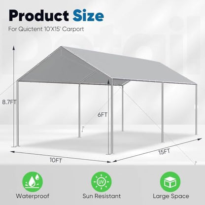 10x15 ft Heavy Duty Car Canopy Galvanized Frame Carport Outdoor Party Tent Boat Shelter with 3 Reinforced Steel Cables (Gray / 10'x15')
