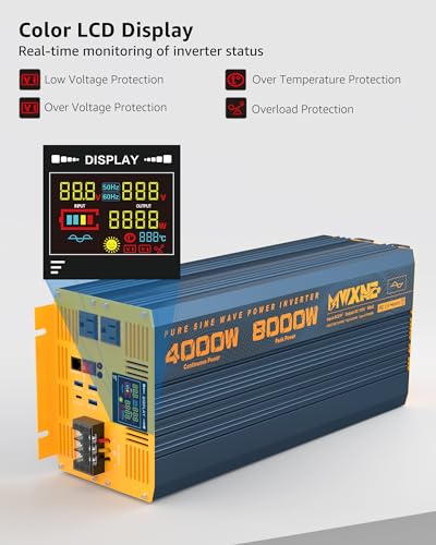 4000W Pure Sine Wave Power Inverter DC 48V to AC 110V 120V for Home RV with Dual AC Outlets 1 USB (4000W- 48V)