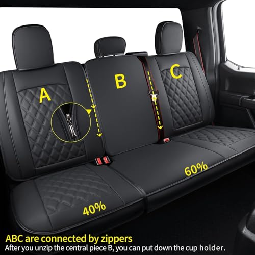 F150 Faux Leather Seat Covers Fit for 2015 ((2015-2026) Full Set / Black)