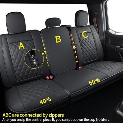 F150 Faux Leather Seat Covers Fit for 2015 ((2015-2026) Full Set / Black)