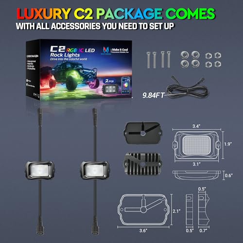 C2 Max RGB+IC Chasing Color Rock Lights (2 Pods Without Controller)