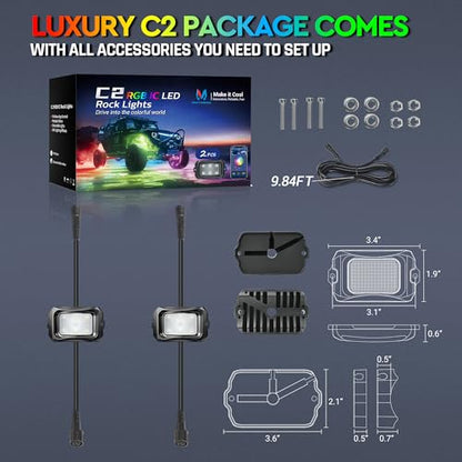 C2 Max RGB+IC Chasing Color Rock Lights (2 Pods Without Controller)