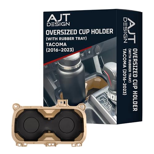 Oversize Cup Holder with Tray Compatible with Toyota Tacoma 2016 (Quicksand / With Rubber Tray)