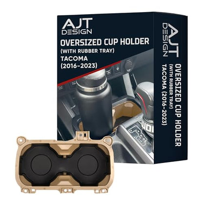 Oversize Cup Holder with Tray Compatible with Toyota Tacoma 2016 (Quicksand / With Rubber Tray)
