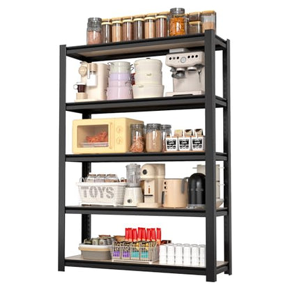 5 Tier Black Shelving with Board (Black / 36.2"W x 16.5"D x 72"H)