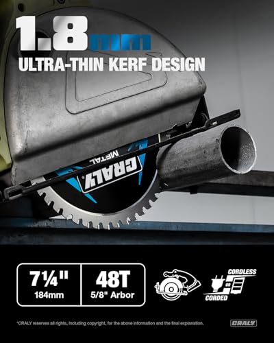 7-1/4 Inch 48 Teeth Steel and Ferrous Metal Cutting Circular Saw Blade, 5/8 Inch Arbor, Thin Kerf, Professional Carbide Tipped Blade for Angle Iron, Threaded Rod, EMT Conduit(C0748MC) (7-1/4" 48T)