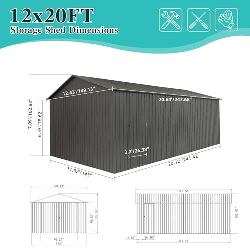 Domi 12x20FT Outdoor Garage Metal Shed (12'X20')
