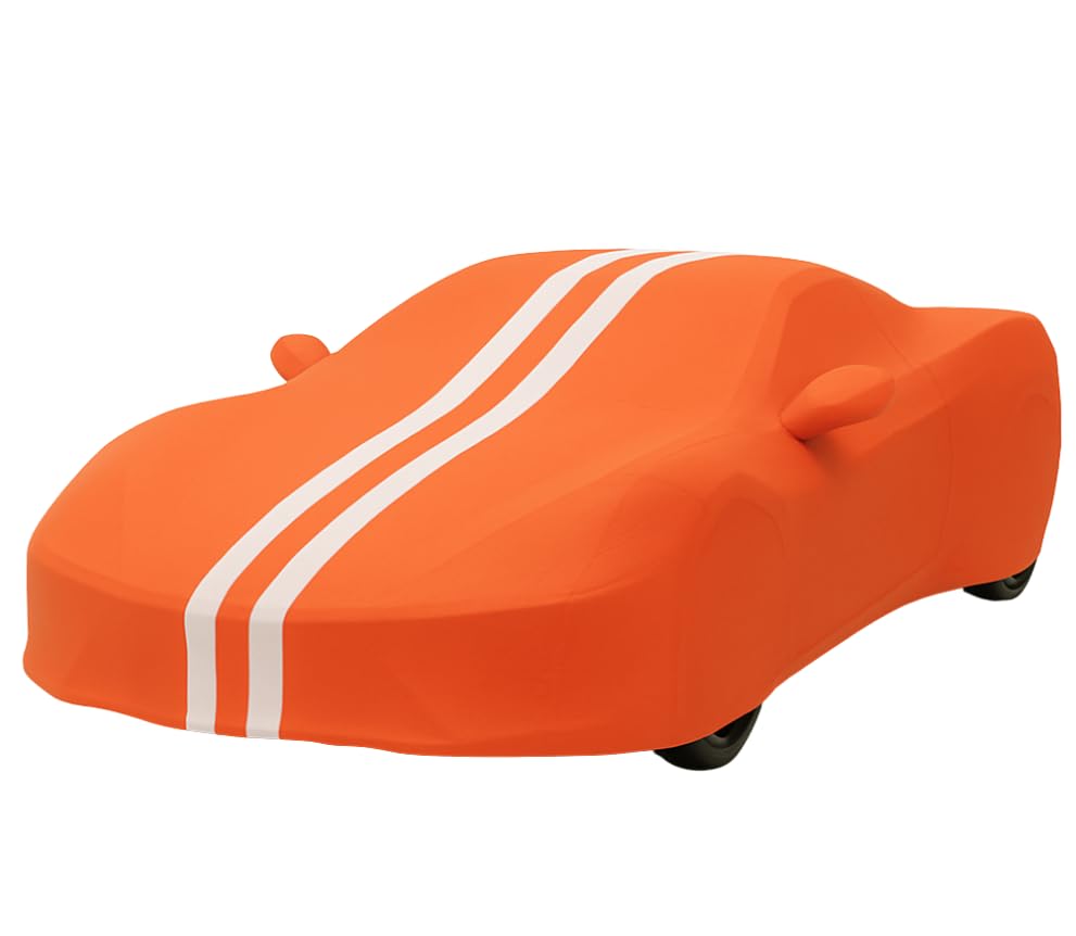 Car Cover I Fit for Corvette C8 I Indoor and Outdoor I Protection from Sun (Orange Stipe)