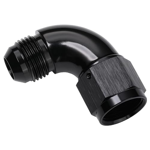 90 Degree 8AN Male to 8AN Female Swivel Full Flow Fitting Adapter Coupler Aluminum Black (8AN / Black - 90 Degree)