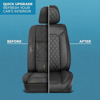Curated Diamond IV Leather Seat Covers for Cars & SUVs (Black (Diamond IV) / Front Seats)