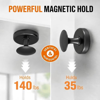 Magnetic Hooks Heavy Duty 140LBS (Black Round Hooks 2 Pack)