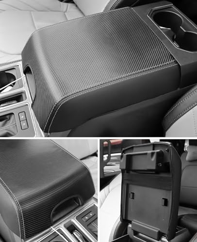 Center Console Cover for Ford F150 Accessories 2015 (Carbon Fiber Texture / 2015-2020)