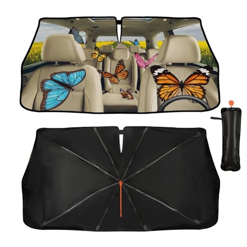 Butterfly Car Windshield Sunshade Umbrella Butterfly Sun Shade Umbrella for Car Foldable Windshield Umbrella Block UV Rays Heat Keep Vehicle Cool for Cars SUV 57"x30" (Colorful)